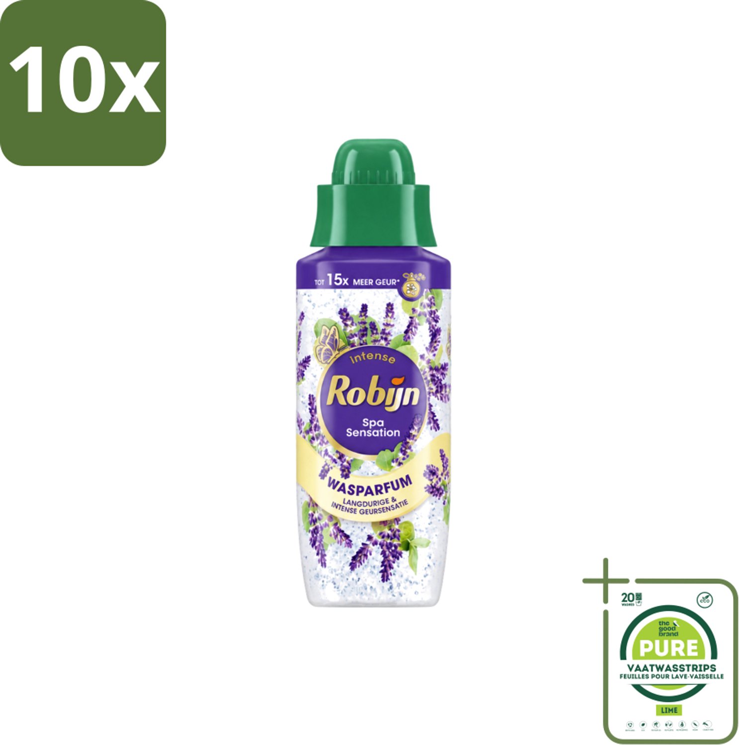 10 x Robijn – Wasparfum – Intense Spa Sensation – 342 ml - Grootverpakking - Vaatwasstrips - Wasparfum - Geur - Wasmiddel - Spa Geur - Natuurlijke Geur
