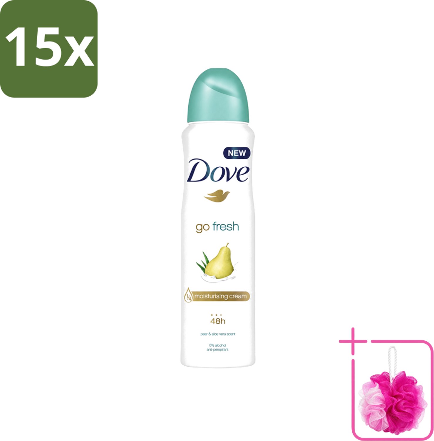 15 x Dove - Deodorant - Spray Go Fresh Pear & Aloe - Frisse en verzorgende geur - 250 ml - Bulkverpakking - Dove Deodorant Spray - Douchemop - Go Fresh Pear