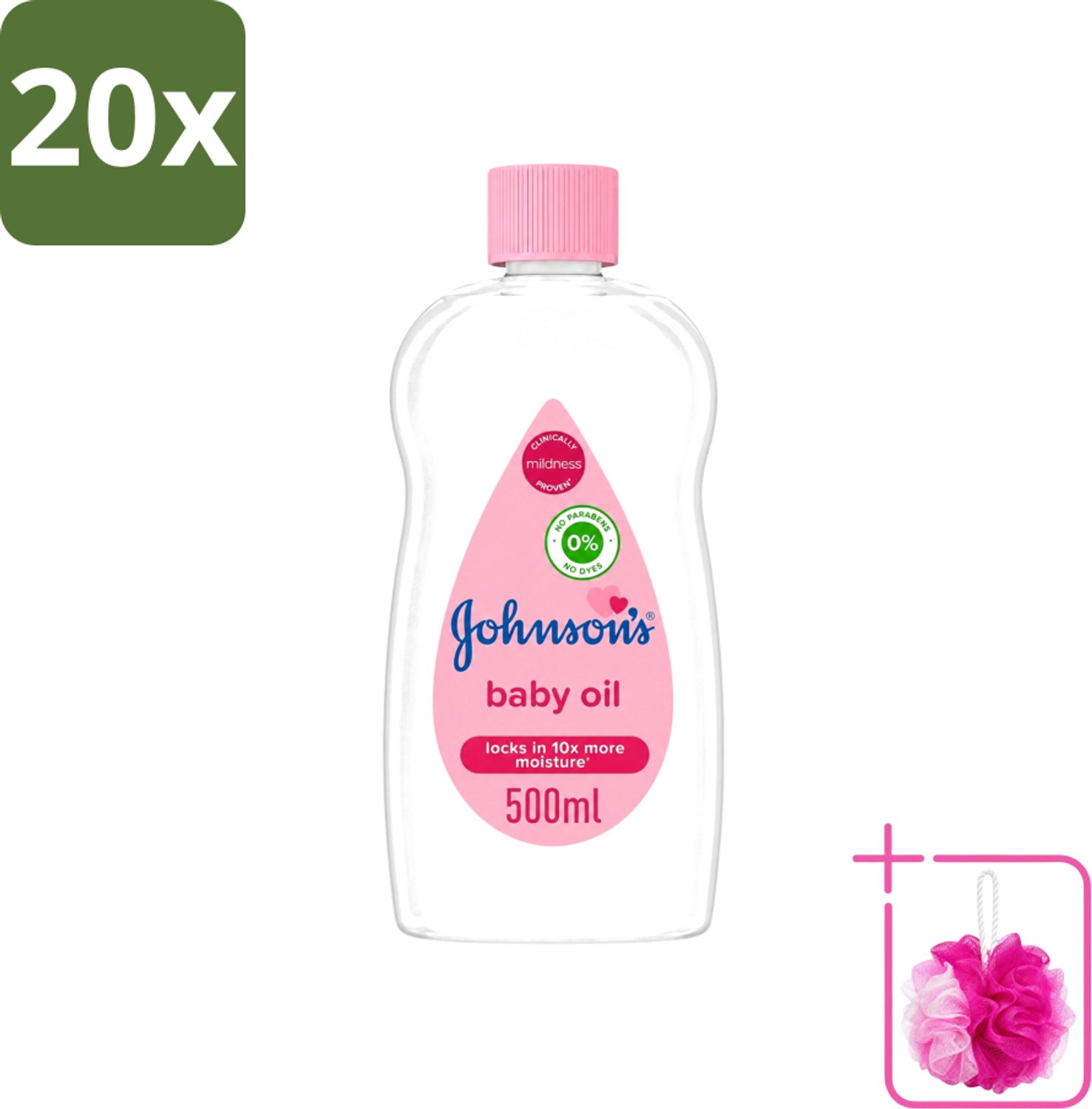 20 x Johnson's - Baby Olie - Verzachtend - Hydraterend - 500 ml - Bulkverpakking - Babyolie - Douchemop - Babyhuid verzorgen