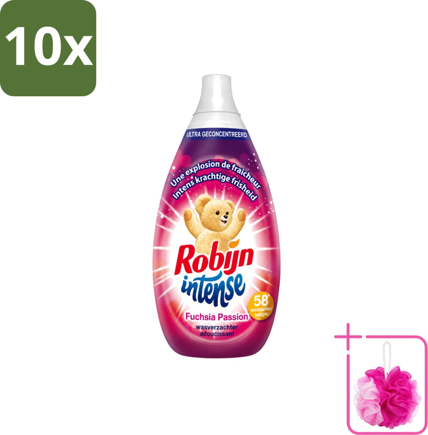 10 x Robijn Intense - Wasverzachter - Intense Fuchsia Passion - 870ml - 58 Wasbeurten - Bulkverpakking - Wasverzachter - Douchemop - Wasverzachter fuchsia passion