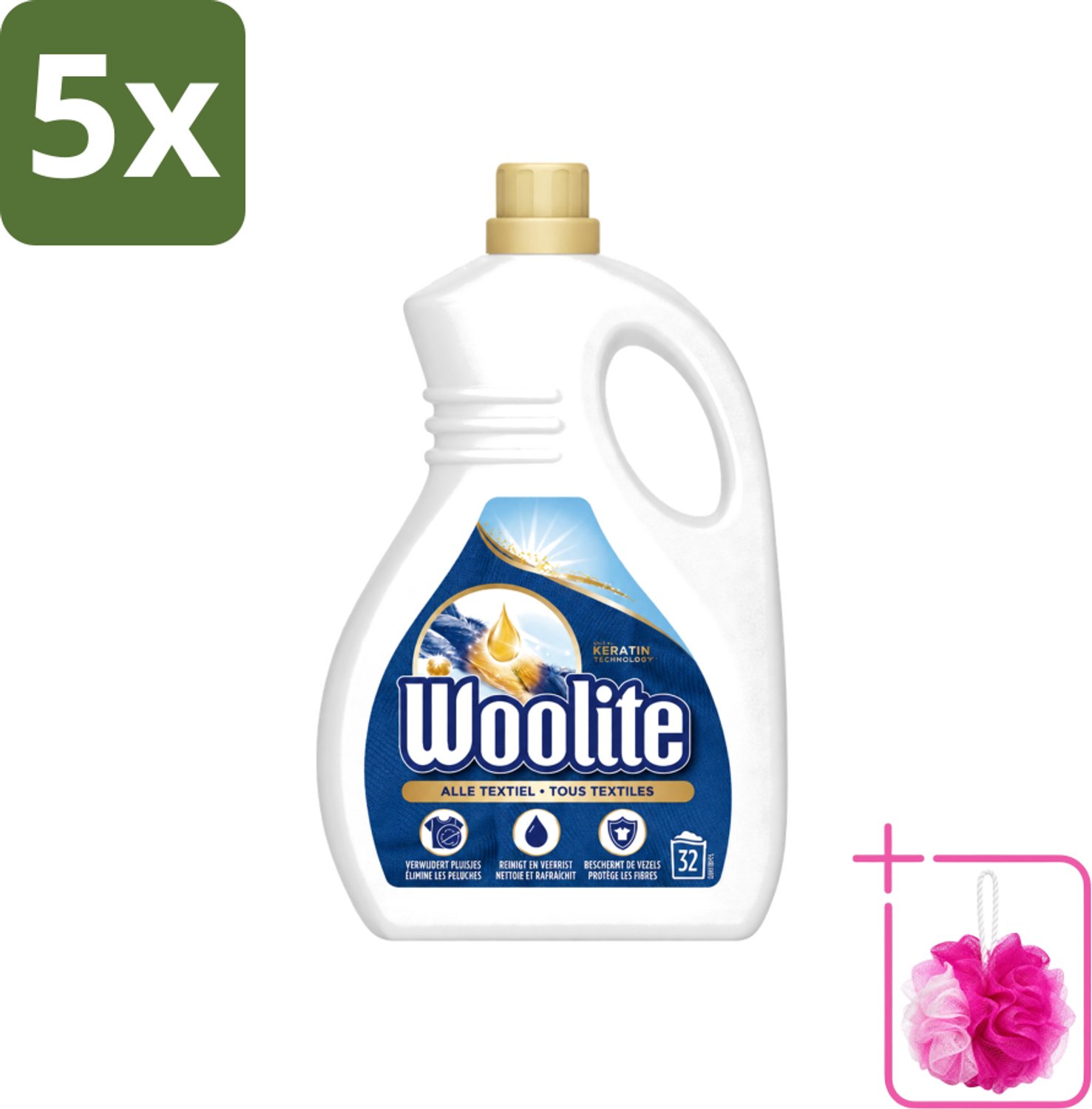 5 x Woolite Textile - Vloeibaar Wasmiddel - Met Keratine - Textiel Was - 32 Wasbeurten - 1,9L - Bulkverpakking - Textiel wasmiddel - Douchemop - Keratine wasmiddel