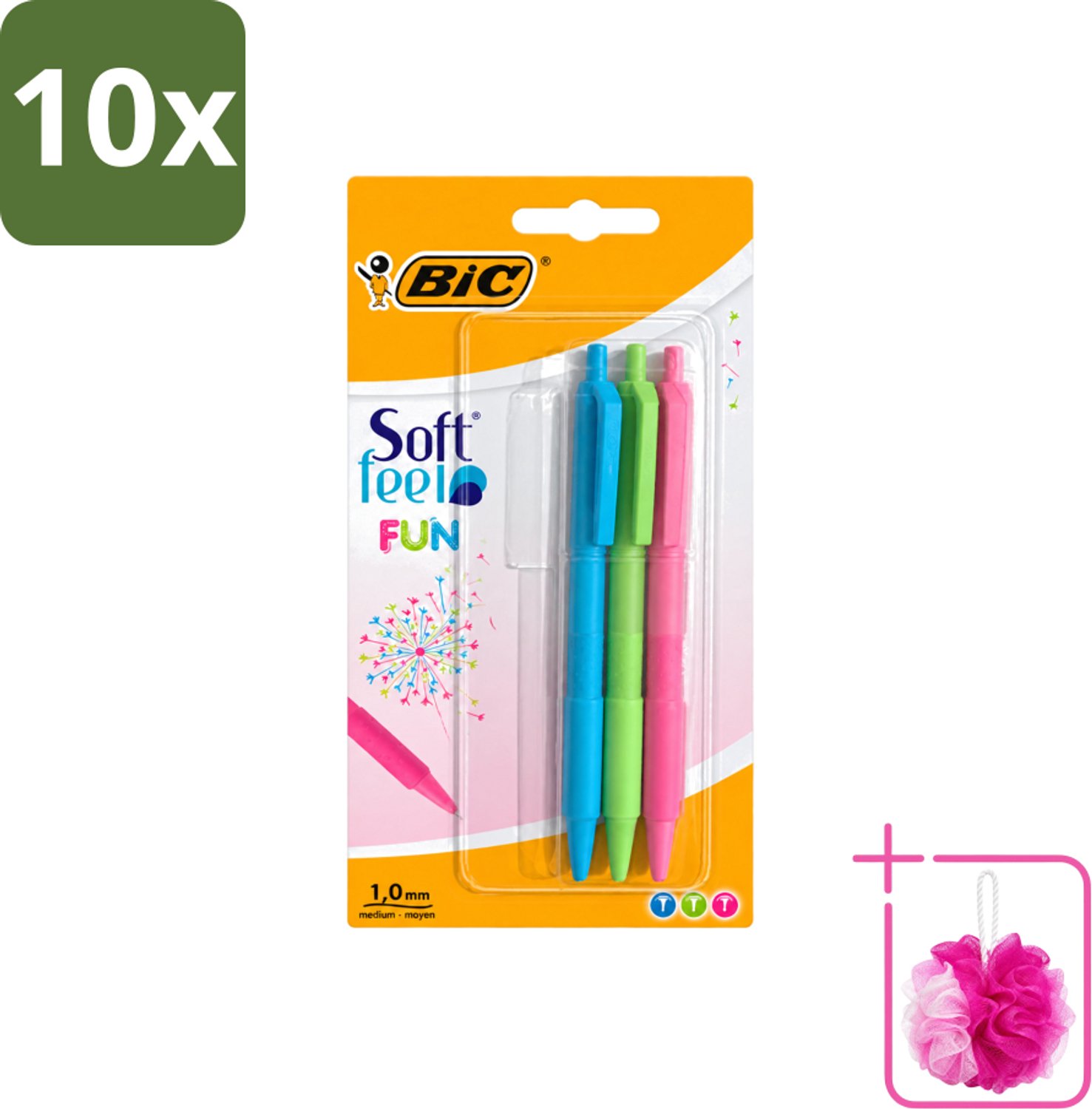 10 x BIC - Balpennen - Lichtgroen, Lichtblauw & Roze - Intrekbaar - 3 Balpennen - Bulkverpakking - Balpen - Douchemop - Intrekbare balpen