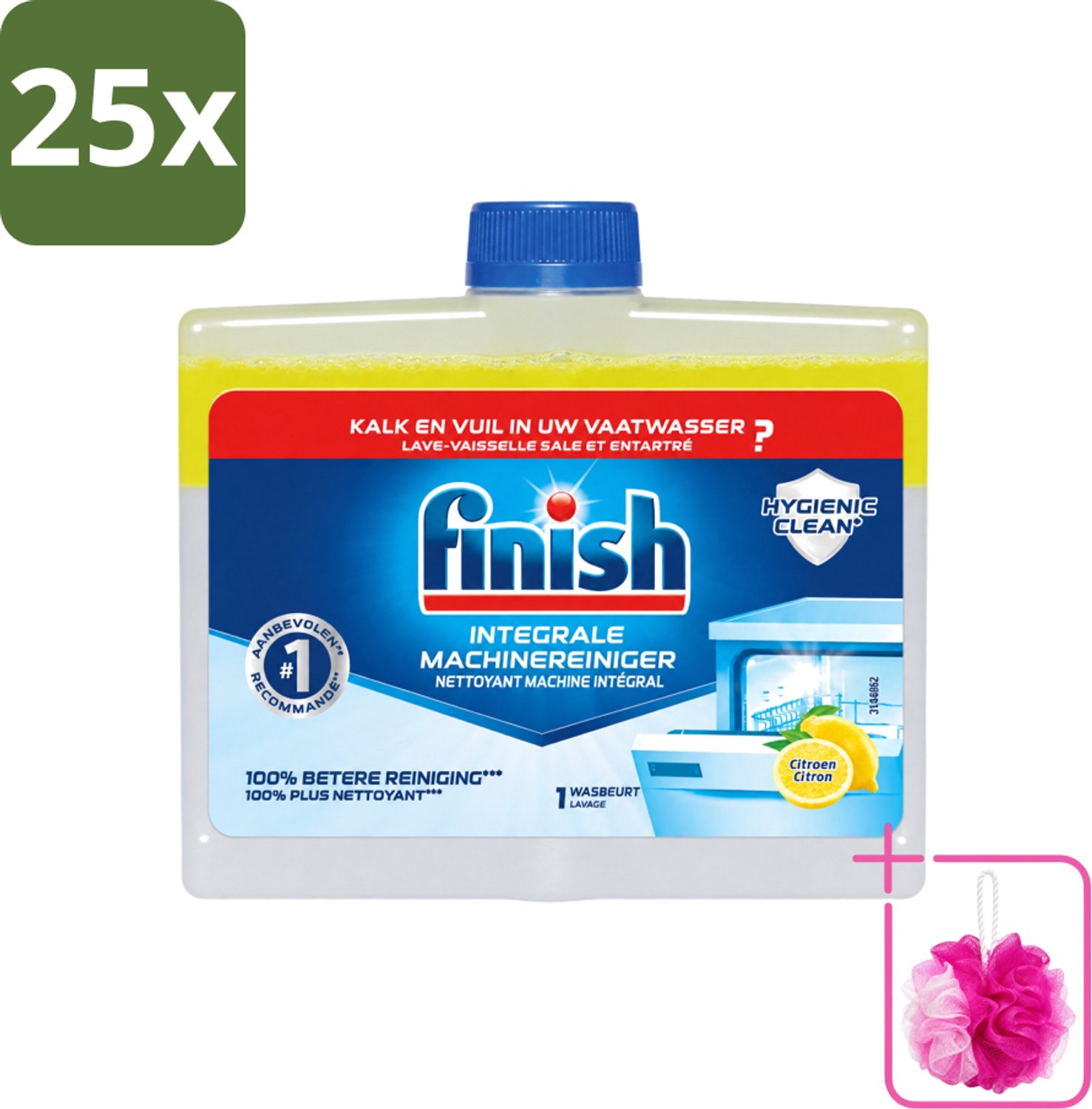 25 x Finish - Integrale Machinereiniger - Hygienic Clean - Anti-Kalk & Anti-Vuil - Citroen - 250ml - Bulkverpakking - Vaatwasmachinereiniger - Douchemop - Vaatwasmachine reinigen