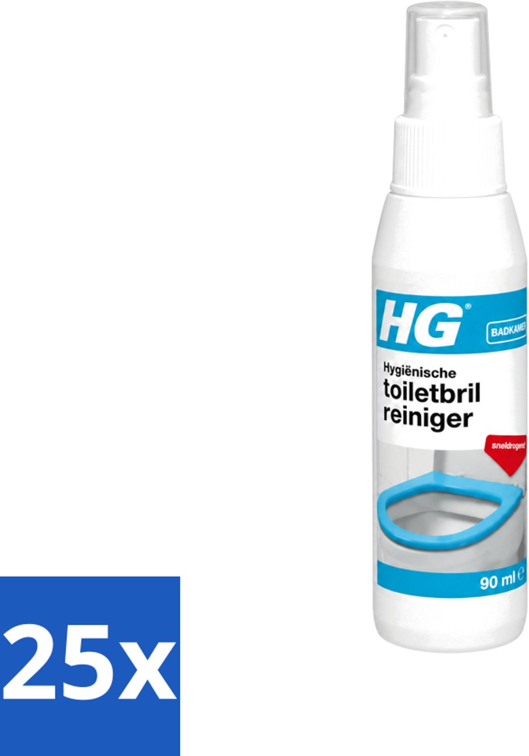 25 x HG - Badkamer - Hygiënische Toiletbrilreiniger - Sneldrogend - 90 ml - Voordeelverpakking - 25 stuks