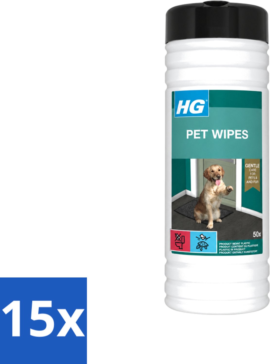 15 x HG - Pet Wipes - Doekjes Voor Huisdieren - 50 Doekjes - Voordeelverpakking - 15 stuks