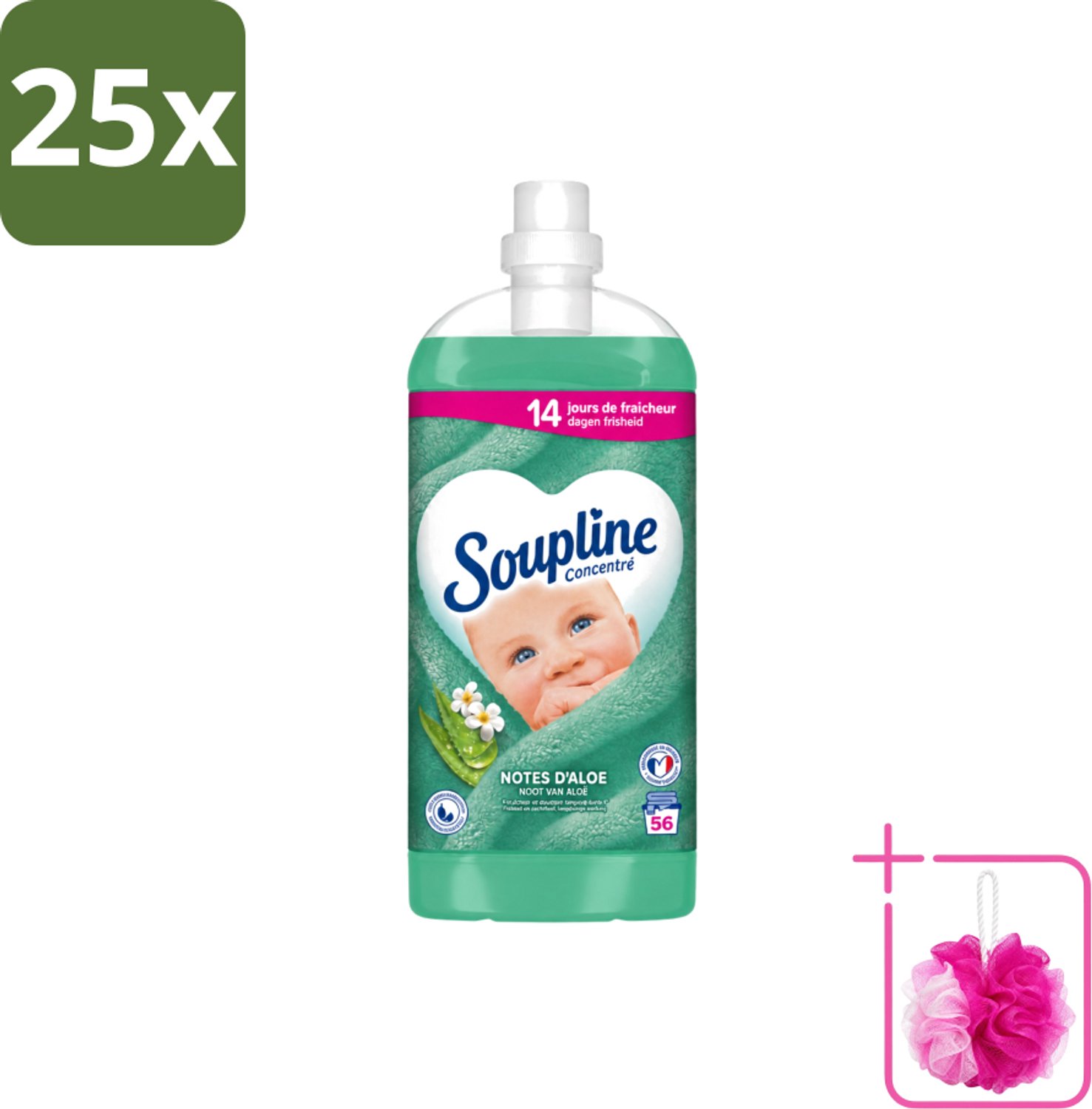 25 x Soupline - Wasverzachter - Aloë Vera - 56 Wasbeurten - 1.3L - Bulkverpakking - Wasverzachter aloë vera - Douchemop - Frisse geur