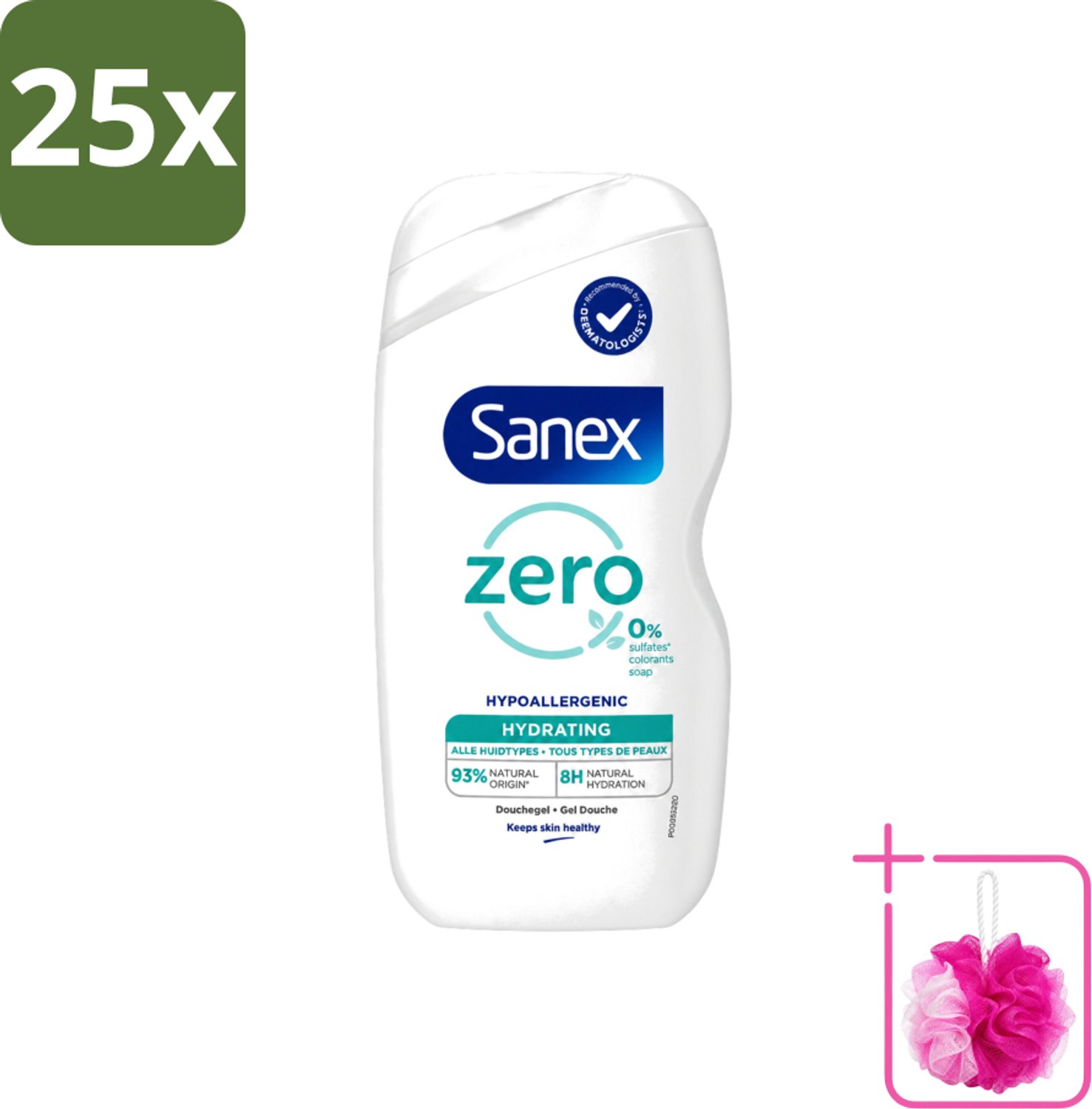 25 x Sanex Zero % - Douchegel - Hydrateert - Alle Huidtypes - 400 ml - Bulkverpakking - Douchegel - Douchemop - Huidverzorging