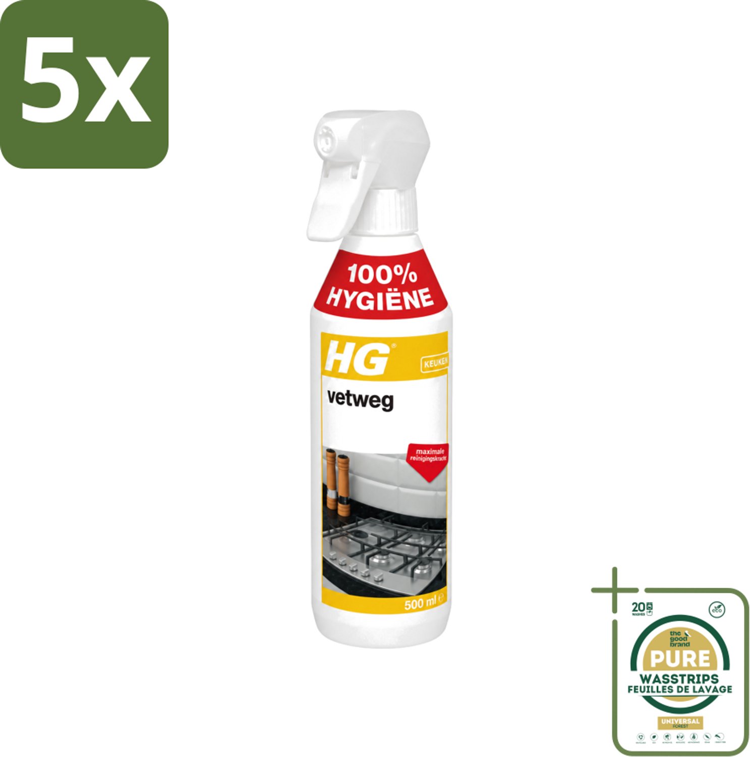 5 x HG - Vetweg - Maximale Reinigingskracht - 500 ml - Wasstrips - Keukenreiniger - Vetvrij Maken - Vet Verwijderen - Vet Weg - Reinigen