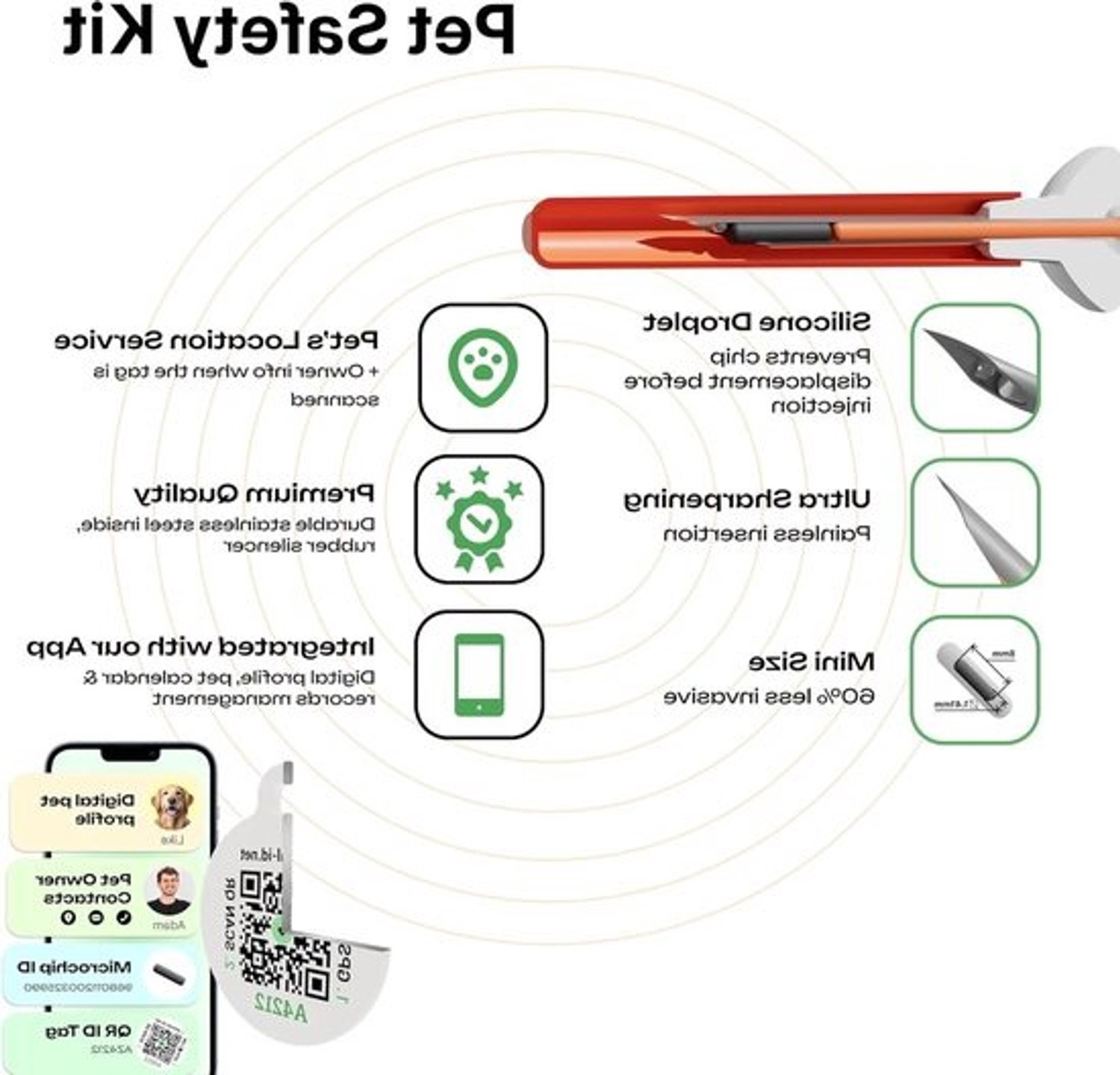Huisdierchip - Identificatiechip - Dierenregistratie - Internationale standaard - 14 x 8 mm - Oranje