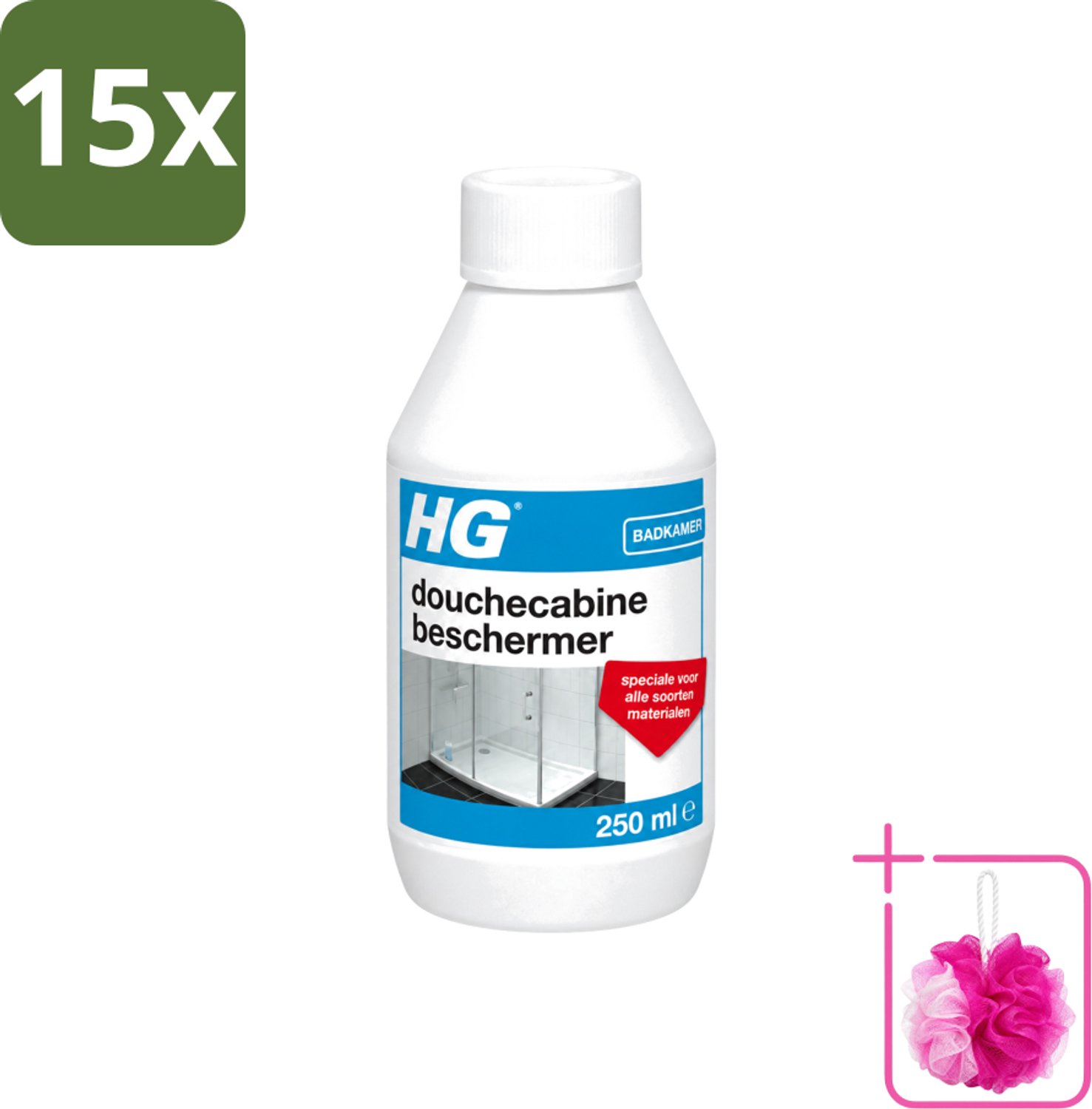 15 x HG - Badkamer - Douchecabine Beschermer - Voor Elk Materiaal - 250 ml - Bulkverpakking - Douchecabine beschermer - Douchemop - Kalkaanslag bestrijden