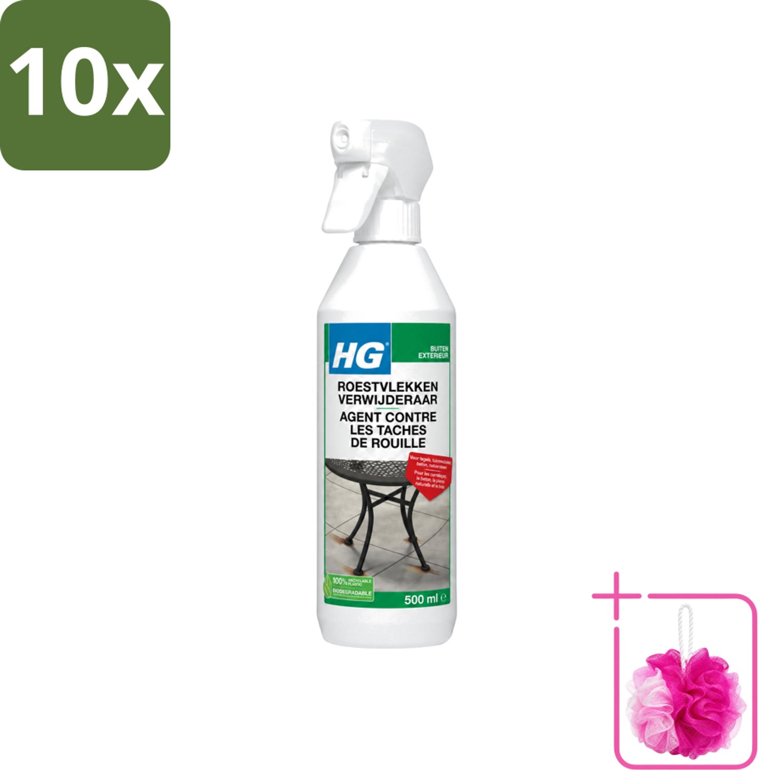 10 x HG - Roestvlekkenverwijderaar Spray - Verwijdert Eenvoudig & Veilig - Zuurvrij - 500 ml - Bulkverpakking - Roestvlekken verwijderen - Douchemop - Roestvlekken verwijderen beton