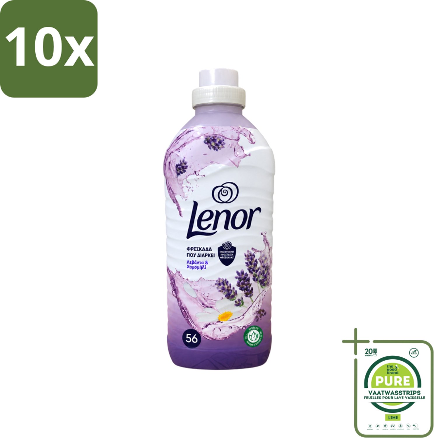 10 x Lenor – Wasverzachter – Lavender & Kamille – 56 Wasbeurten – 1176 ml - Grootverpakking - Vaatwasstrips - Wasverzachter - Lavendel - Kamille - Wasgeur - Wasverzachting