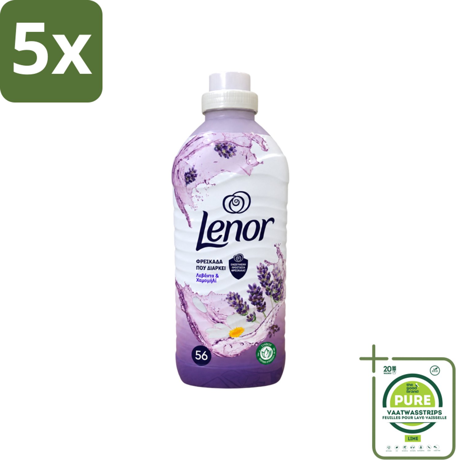 5 x Lenor – Wasverzachter – Lavender & Kamille – 56 Wasbeurten – 1176 ml - Grootverpakking - Vaatwasstrips - Wasverzachter - Lavendel - Kamille - Wasgeur - Wasverzachting