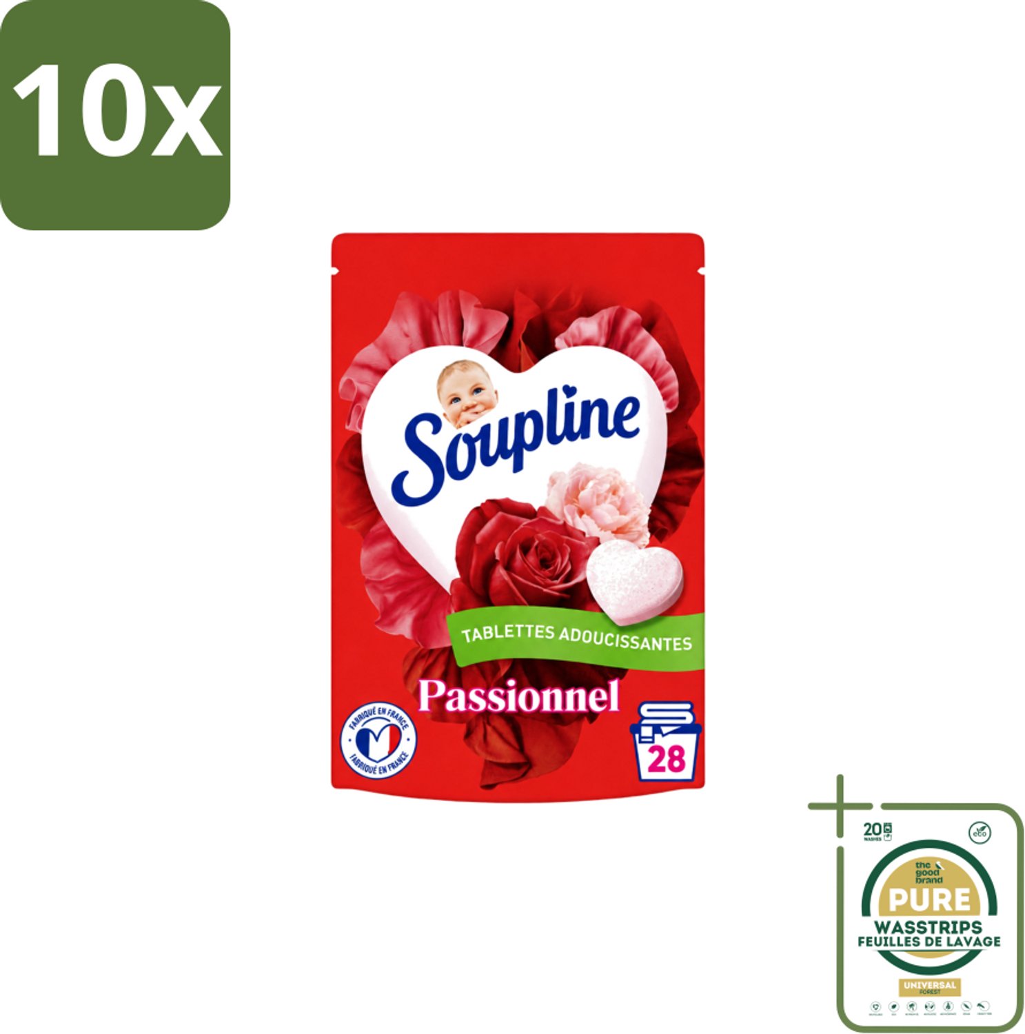 10 x Soupline – Wasverzachtertabletten – Harten Straling van Passiebloemboeket - 28 tabletten - Wasstrips - Wasverzachter Tablet - Wasverzachter In Tabletvorm - Rozengeur Wasverzachter - Verzachte Wasverzachter - Wasverzachter Voor Kleding
