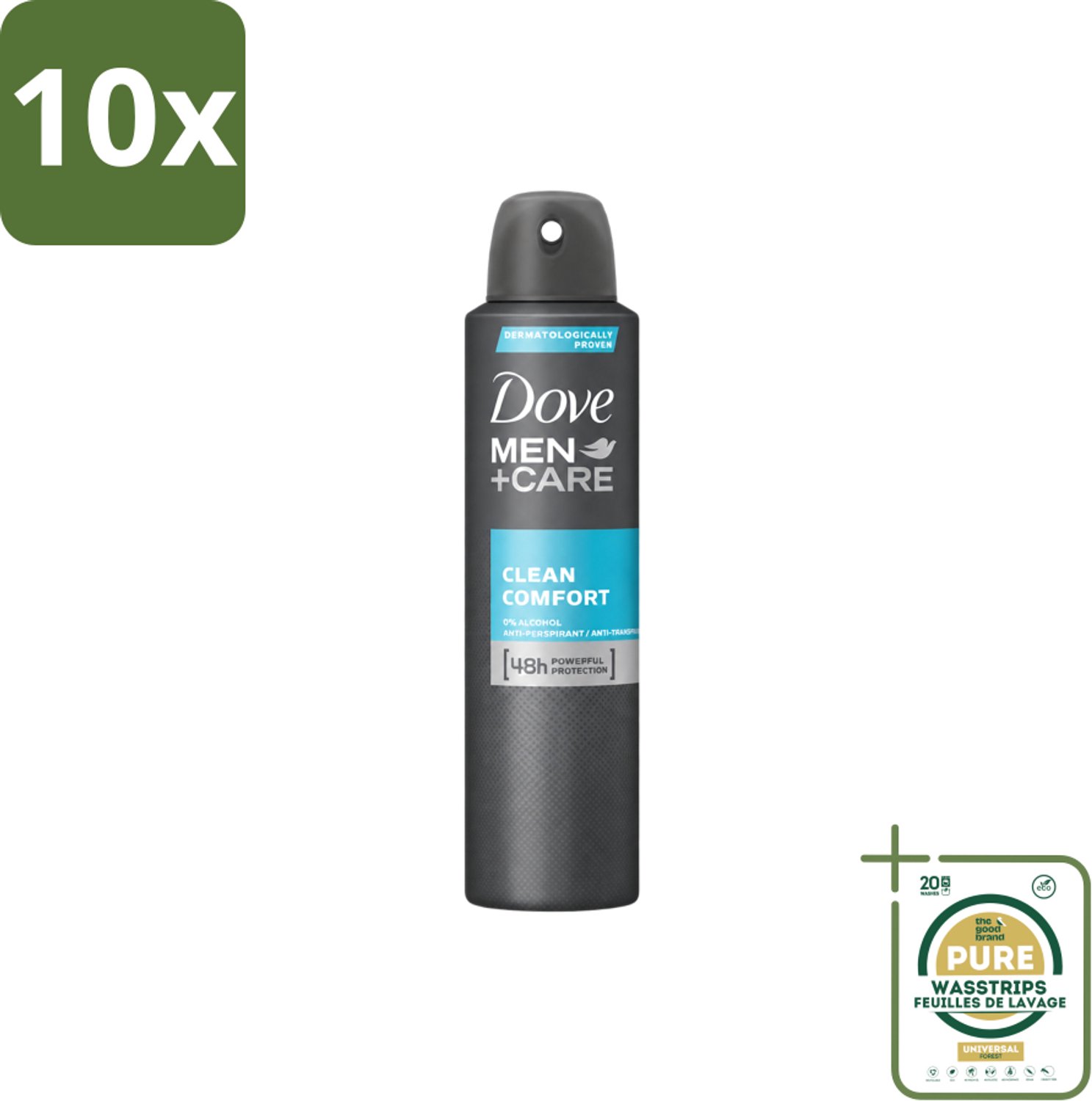 10 x Dove Men+Care – Deodorant Spray – Clean Comfort – 200 ml - Wasstrips - Anti-transpirant Spray - Okselgeur - Frisse Geur - Schone Geur - Okselverzorging