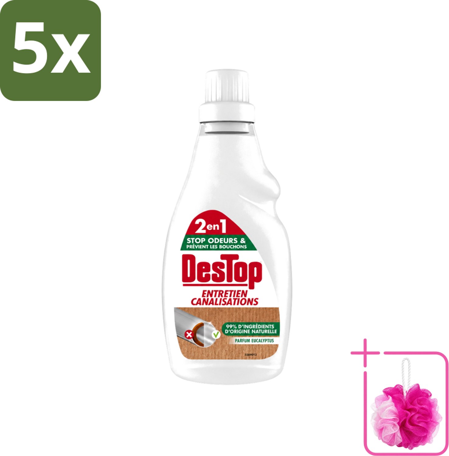 5 x DesTop - Onderhoud Leidingen - Ecologisch met Witte Azijn - Natuurlijke Ingrediënten - Eucalyptusgeur - 750 ml - Bulkverpakking - Leidingen onderhouden - Douchemop - Ecologisch onderhoud