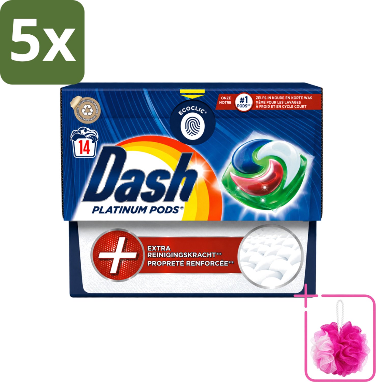 5 x Dash Platinum - Wasmiddel Capsules - Witte en Gekleurde Was - 14 Wasbeurten - Bulkverpakking - Wasmiddel - Douchemop - Wascapsules