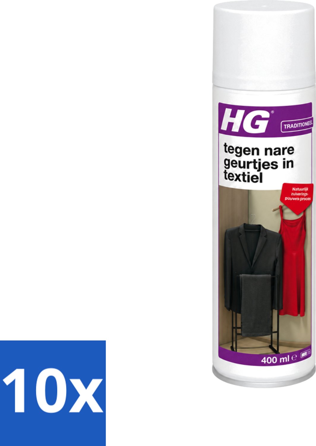 10 x HG - Tegen Nare Geurtjes In Textiel - Natuurlijk Zuiveringsproces - Veilig Voor Alle Textiel - 400 ml - Voordeelverpakking - 10 stuks