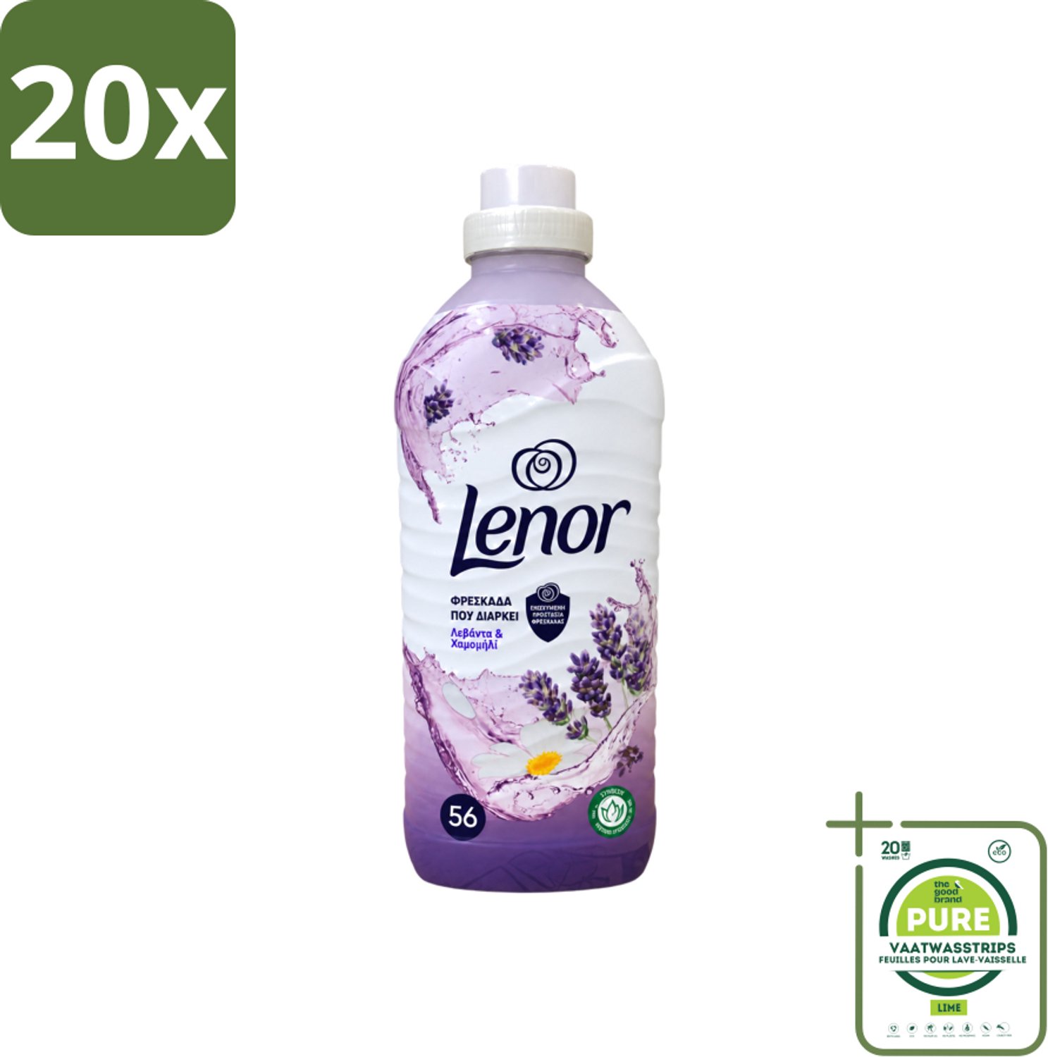 20 x Lenor – Wasverzachter – Lavender & Kamille – 56 Wasbeurten – 1176 ml - Grootverpakking - Vaatwasstrips - Wasverzachter - Lavendel - Kamille - Wasgeur - Wasverzachting