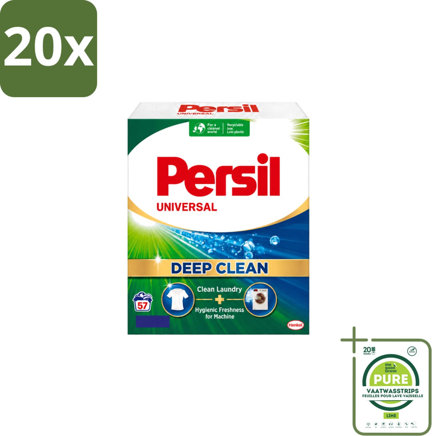 20 x Persil – Waspoeder – Witte Was - 57 Wasbeurten - Grootverpakking - Vaatwasstrips - Wasmiddel - Waspoeder - Diep Reinigen - Vlekken Verwijderen - Frisheid