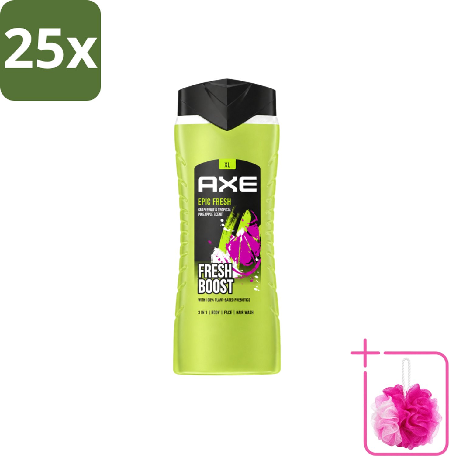 25 x AXE – Douchegel – Epic Fresh Fresh Boost 3-in-1 – 400 ml - Bulkverpakking - Douchegel - Douchemop - Frisheid