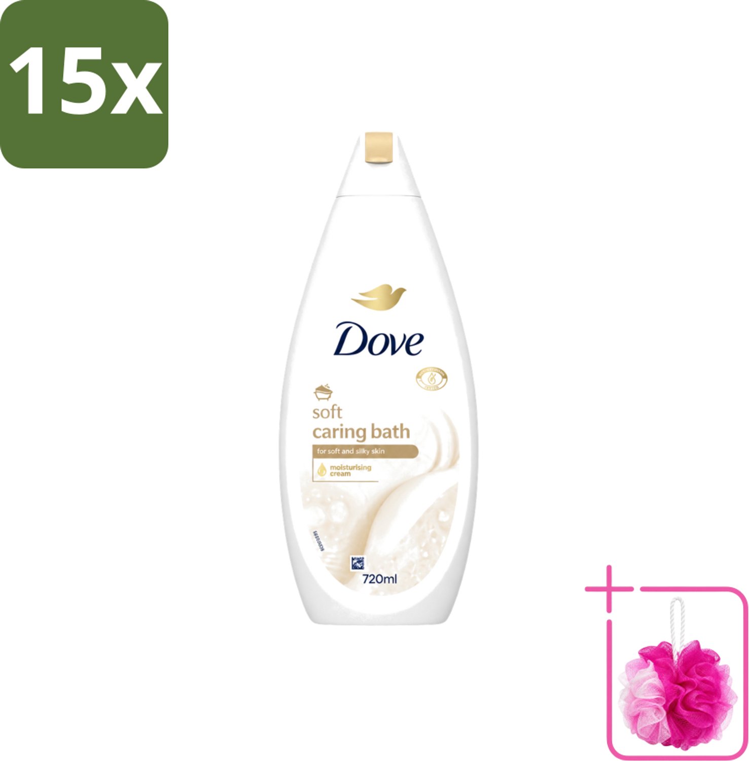15 x Dove – Badcrème – Soft – 720 ml - Bulkverpakking - Douchegel - Douchemop - Zachte reiniging