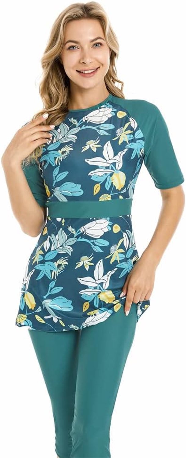 Traje de baño de Manga Corta Traje de baño Modesto para Mujer Traje de baño Modesto Traje de Surf Ropa de Playa Burkini