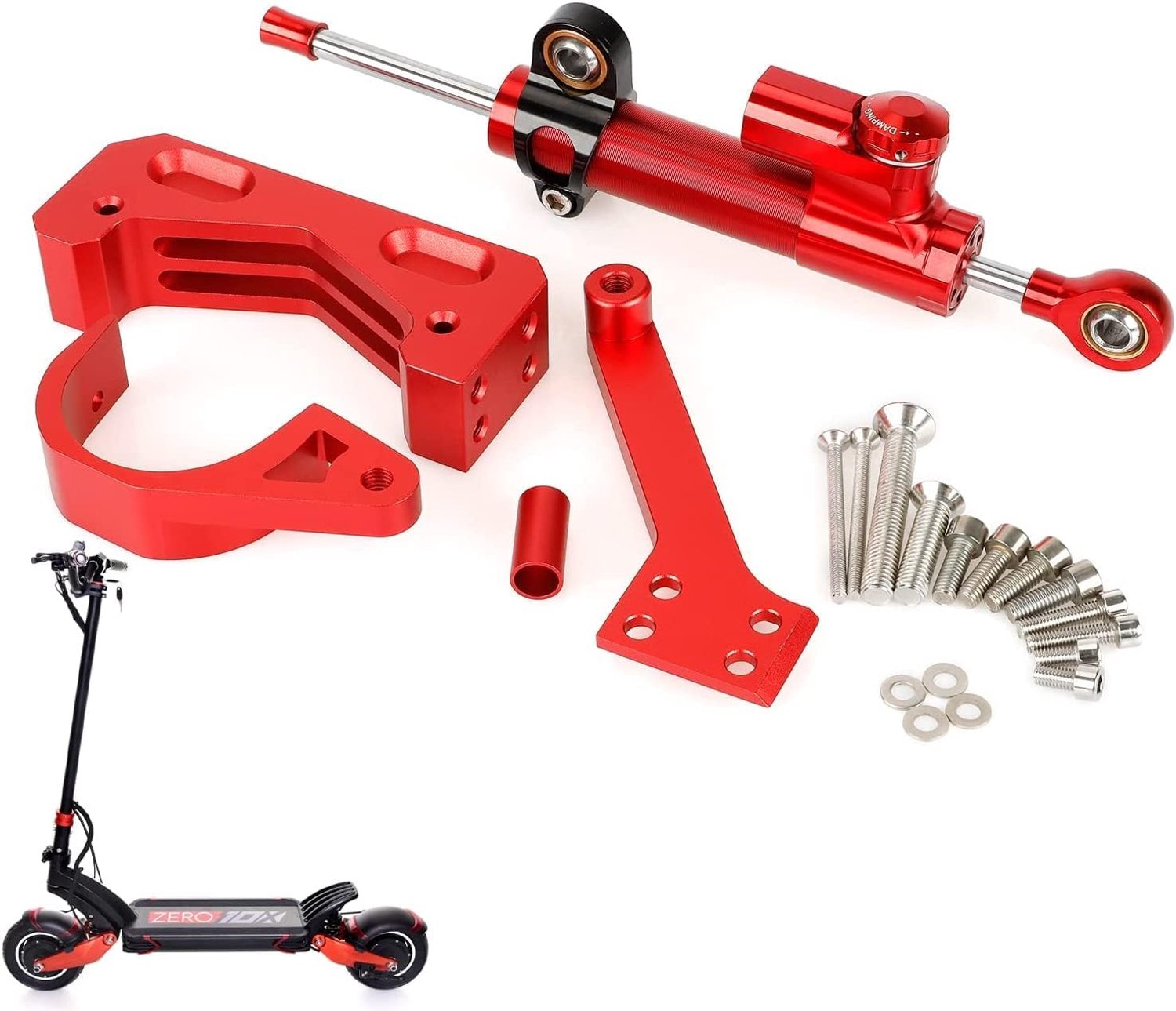 Stuurdemperset voor Speedual Zero 10 x 10 inch dempingsliniaal stabilisator accessoires elektrische scooter damper rood