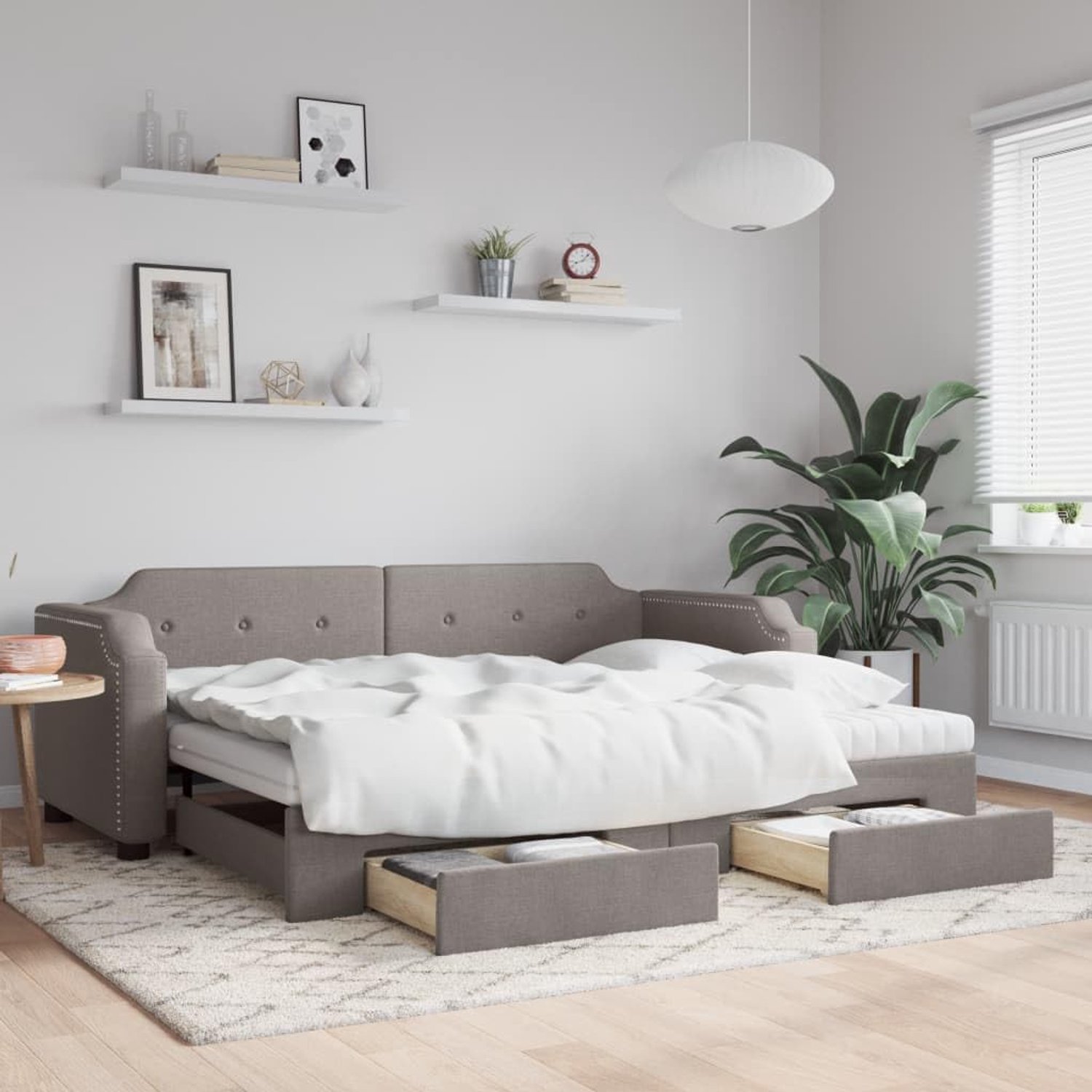 2 in 1 met opbergruimte en schuimmatras onderschuifbed taupe 80x200 cm