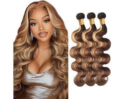 Hair Bundles Body Wave Menselijk Haar Extension Unprocessed Raw Weave Double Weft Sew in Machine Real Color P4/27 Highlight Blonde 50g /Piece for Women 18 18 18 Inch