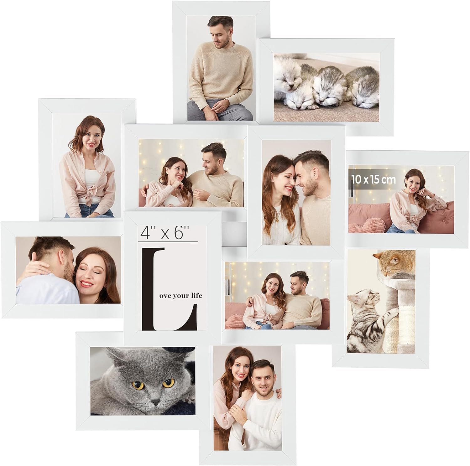 Songmics Fotolijst Collage Wit voor 12 Foto's 10x15 cm - Wanddecoratie