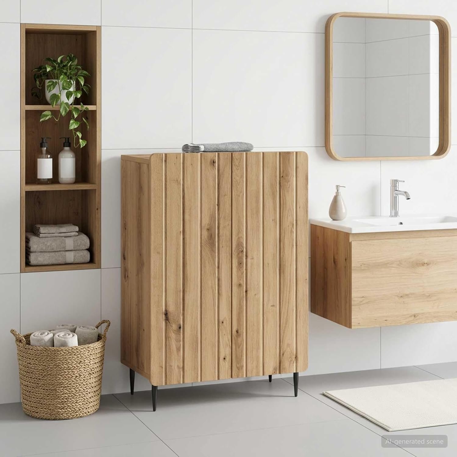 Opbergkast voor badkamer van houtmateriaal, Artisan eiken