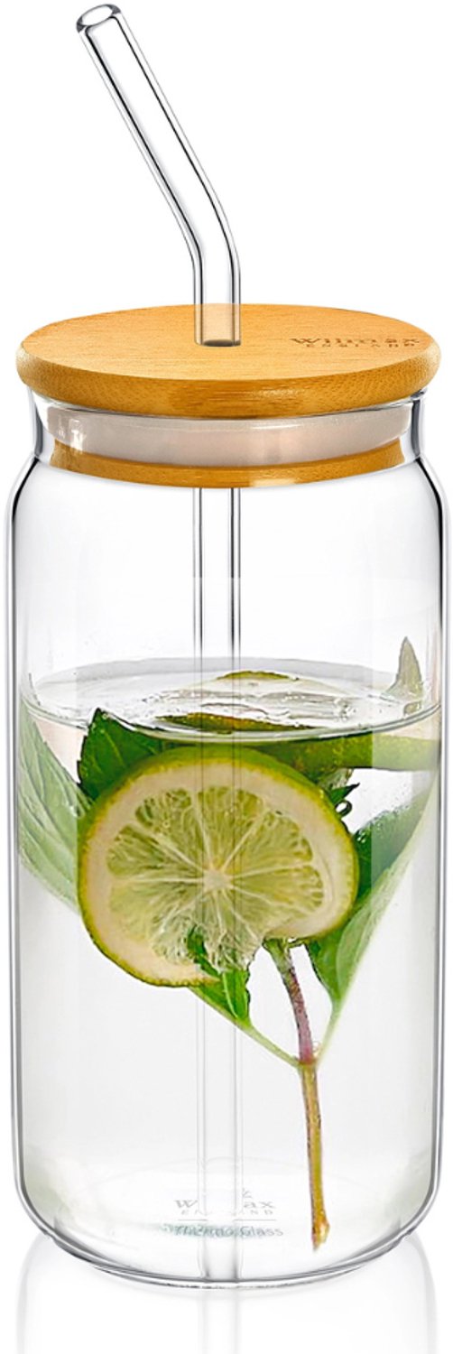 Wilmax Glasbeker 500 ml met deksel en rietje WL-888610/A