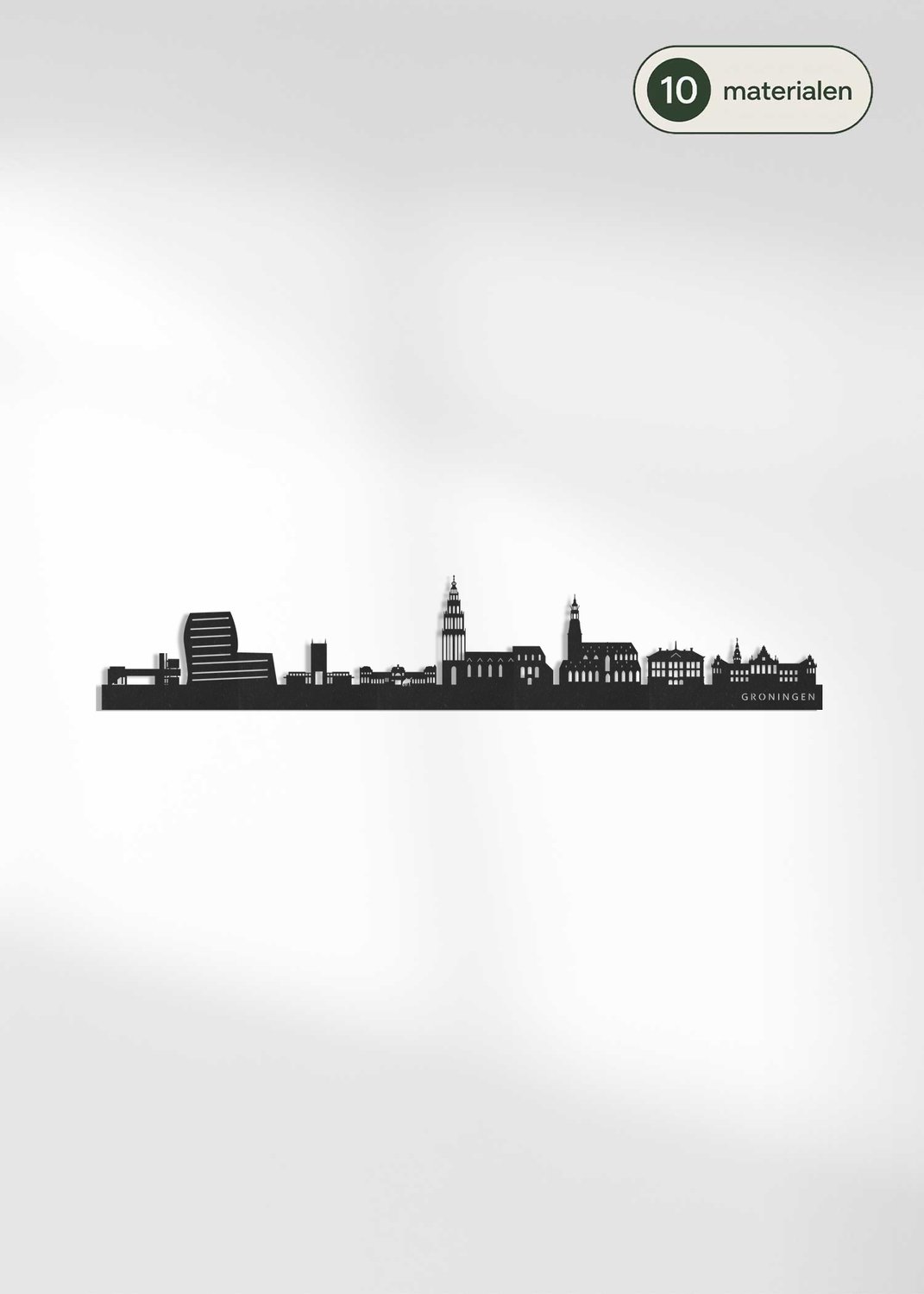 Houten Skyline Groningen | Wanddecoratie voor aan de muur | Zwart MDF | 100 x 20 cm
