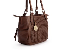 DE LAMASSU® (Trama) Handtas dames – Echt leer – Gevlochten – 2 hengsels en zijvakken – Bruin