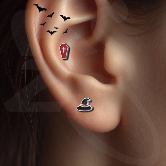 9 stuks 16G staal labret piercing, Halloween geest doodshoofd Medusa Monroe piercing, platte conch tragus oorringen — afbeelding 5