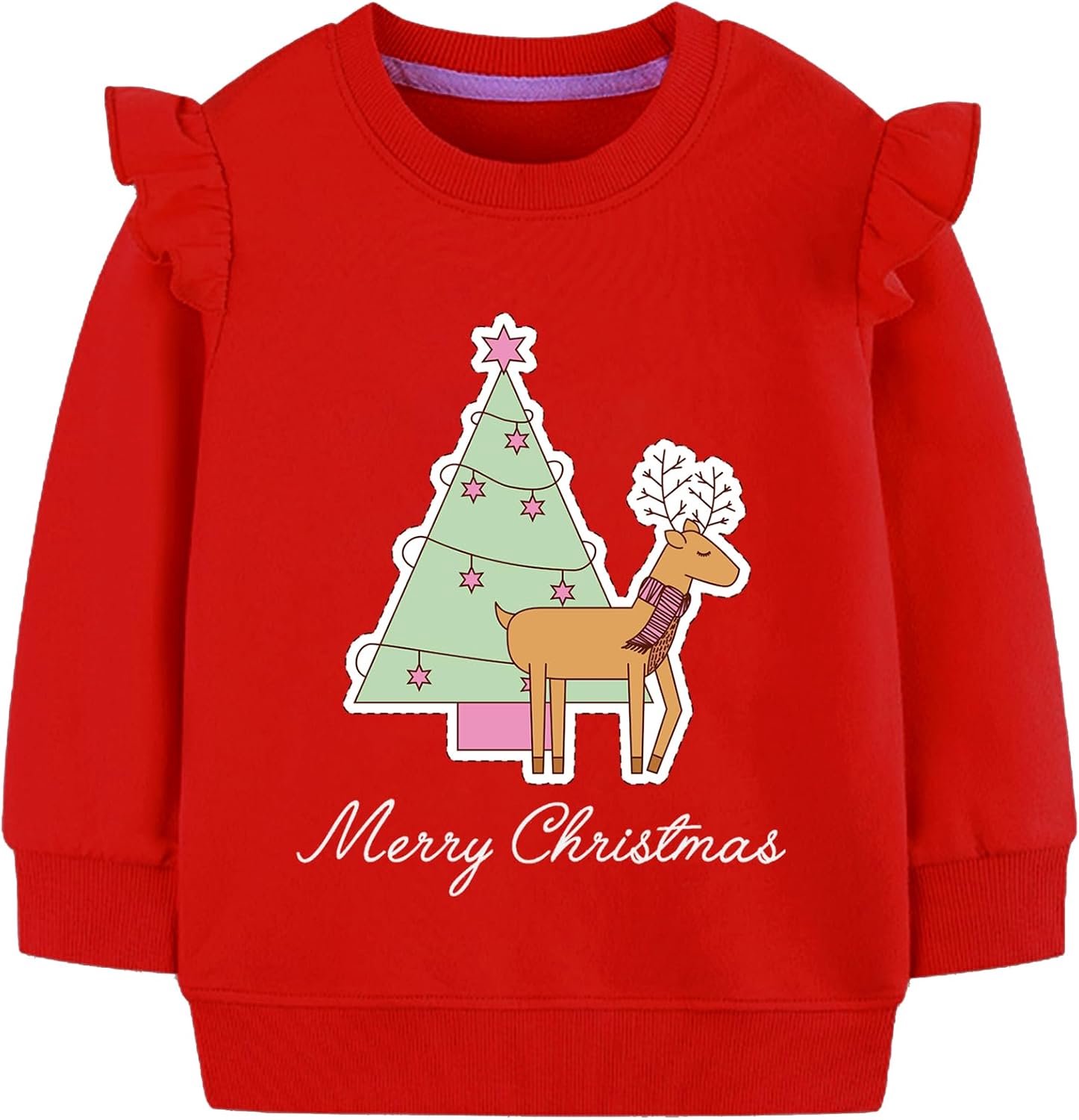 Kersttrui met rendier en kerstboom voor meisjes 1-7 jaar
