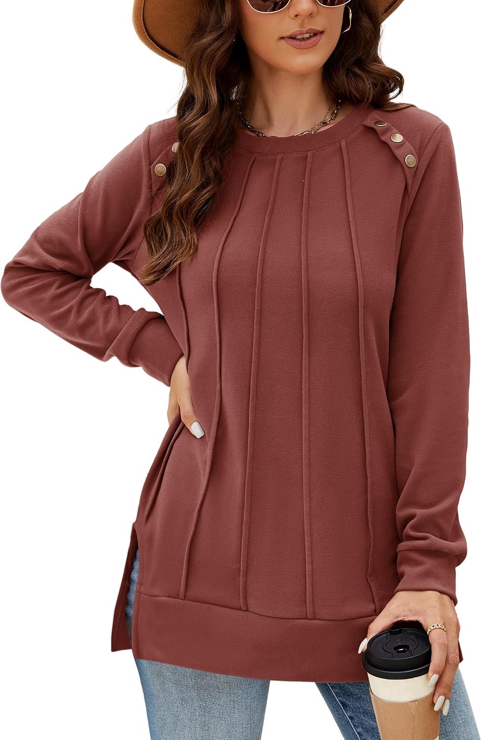 Shirt met ronde hals en plooien voor dames
