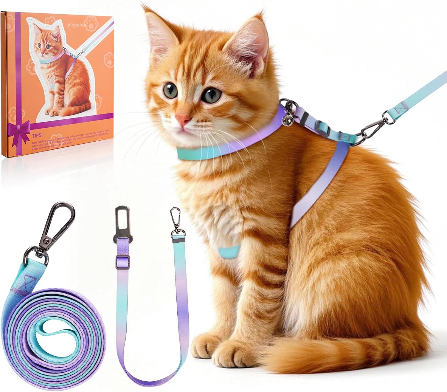 Kattenharnas met riem set - 4-in-1 - Uitbraakproof en verstelbaar - Voor kleine, middelgrote en grote katten (M 1 stuks)