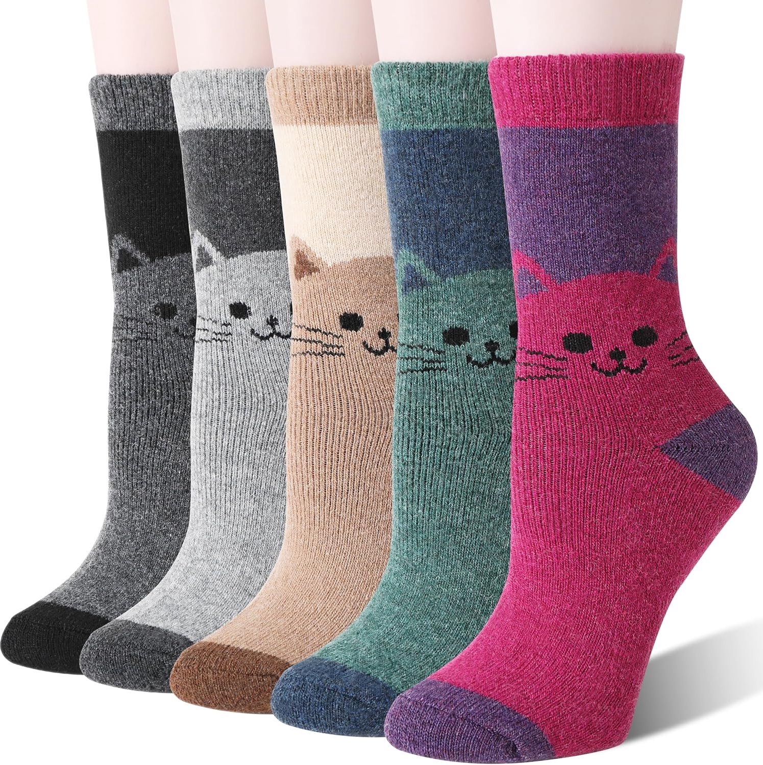 Thermosocks met kattenpatroon, 6 paar