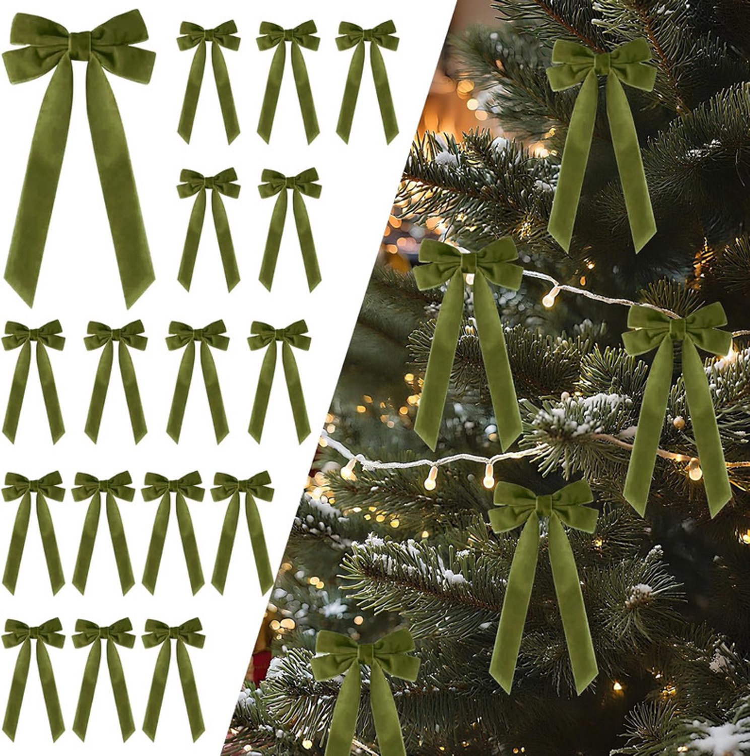 Kerstboomstrikken van Fluweel - 12 Stuks - Groen - 13 x 26 cm - Voor Kerstboom, Kransen en Cadeaus