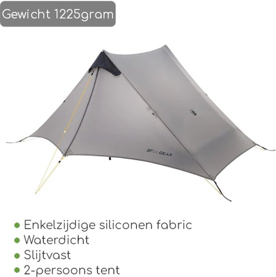 3F UL GEAR Lanshan 2 – 2-persoons Tent – Ultra Lichtgewicht – 4 seizoenen trekking tent – Waterdicht – Kampeertent – Kamperen – Dubbeldaks trekkerstent – Hiking & Wandelen – Grijs — afbeelding 5