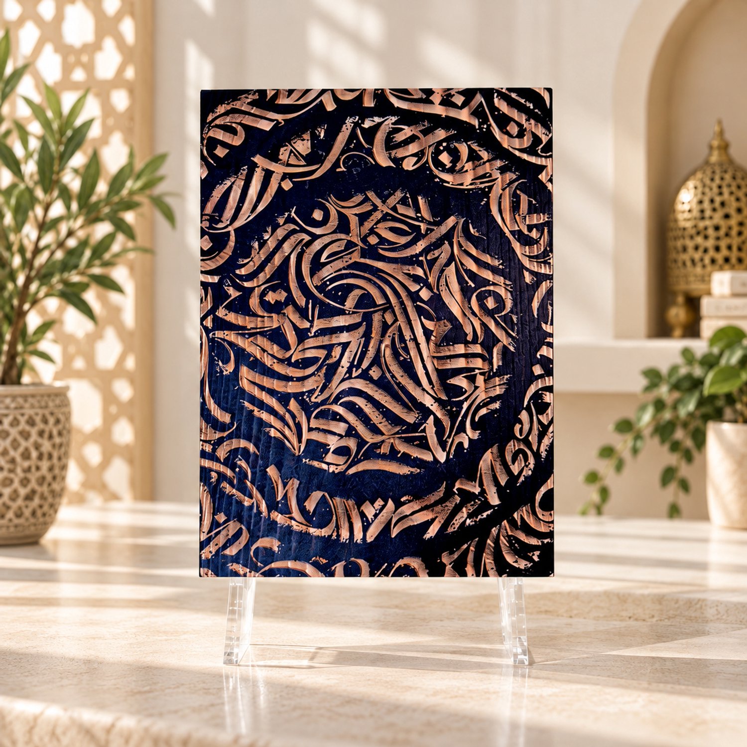 Arabisch kalligrafie houten bord | 14 x 20 cm – decoratie woonkamer – Arabische kunst - Islam