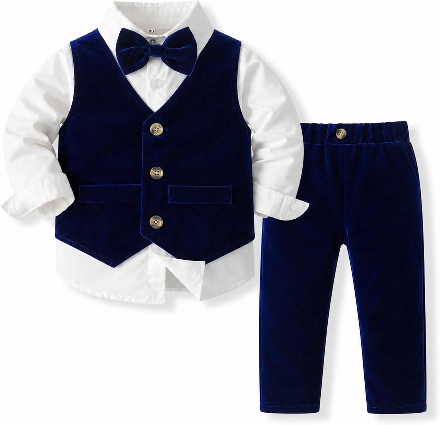 Pak set 4-delig met overhemd, veloursvest, broek en vlinderdas