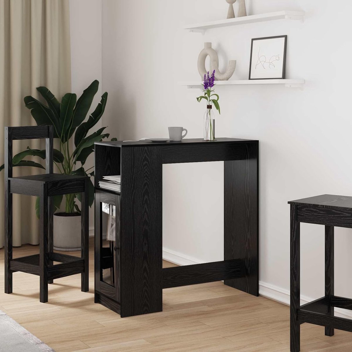 Bartafel voor eetkamer en thuisbar, bartafel zwart in eiken-look met rechthoekig tafelblad 101 x 40 x 103,5 cm van houtmateriaal, minimalistisch design voor modern