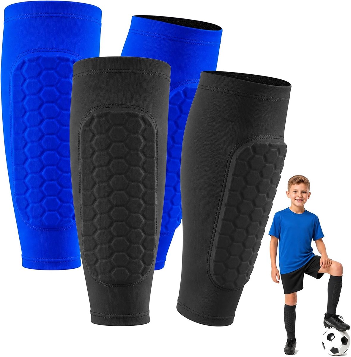 Scheenbeschermers set van 2, voetbal scheenbeschermers voor kinderen en volwassenen – Ademend, antislip, volledig bedekkend, ultralicht voor jongens, meisjes en wedstrijden Shin Pads
