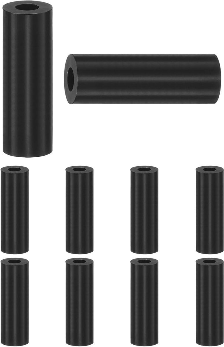 Set van 100 nylon ringen, 3,2 mm ID 7 mm OD 20 mm lengte ronde plastic afstandhouder afstandhouder niet-schroefdraad voor M3 schroeven/bouten/stopcontact/schakelaarhouder [zwart]