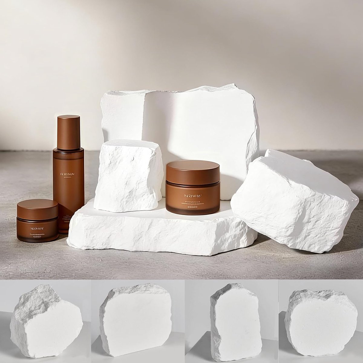 4 stuks origineel design product fotografie achtergrond rekwisieten, waterdichte harde onregelmatige gips sculptuur als fotografisch decoratief object voor fotoshoot (wit)