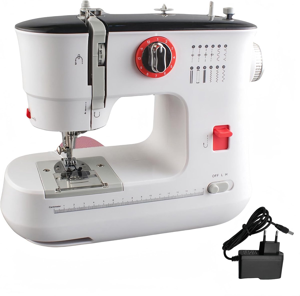 519 Draagbare elektrische naaimachine, naaimachine voor beginners en huishoudelijk gebruik, met 12 steekpatronen, dubbele draad, 2 snelheden, omgekeerd naaien (alleen naaimachine)