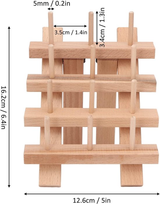 Houten Draadspoelen Rek voor 12 Spoelen - Vouwbaar Beuken Houten Frame met Grote Capaciteit voor Quilten en Borduren — afbeelding 2